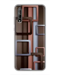 Чехол для Huawei P Smart Pro с картинкой «Коричневые объемные квадраты»