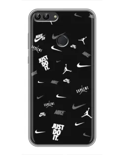Чехол для Huawei P Smart (Enjoy 7s, FIG-LA1) с картинкой «Nike Black Pattern»