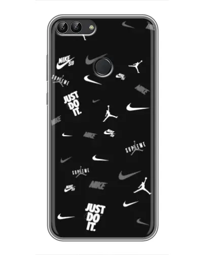 Чехол для Huawei P Smart (Enjoy 7s, FIG-LA1) с картинкой «Nike Black Pattern»