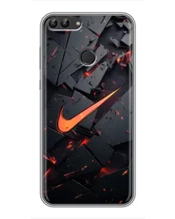 Чехол для Huawei P Smart (Enjoy 7s, FIG-LA1) с картинкой «Nike — эффект разломов»