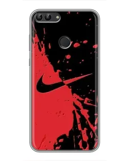 Чехол для Huawei P Smart (Enjoy 7s, FIG-LA1) с картинкой «Красные брызги Nike»
