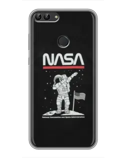 Чехол для Huawei P Smart (Enjoy 7s, FIG-LA1) с картинкой «NASA — шагаем по Луне»
