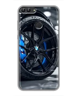 Чехол для Huawei P Smart (Enjoy 7s, FIG-LA1) с картинкой «Колесо BMW вблизи»