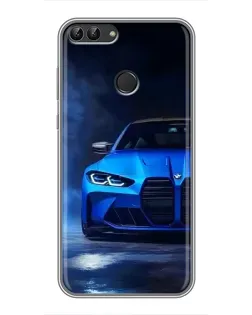 Чехол для Huawei P Smart (Enjoy 7s, FIG-LA1) с картинкой «Голубая BMW M4»
