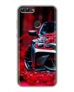 Чехол для Huawei P Smart (Enjoy 7s, FIG-LA1) с картинкой «Спортивная BMW и цветы»