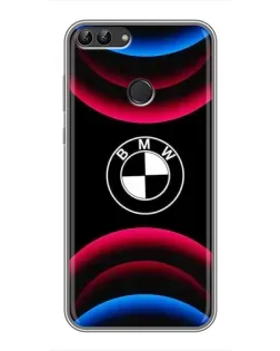 Чехол для Huawei P Smart (Enjoy 7s, FIG-LA1) с картинкой «Логотип BMW и неоновые дуги»