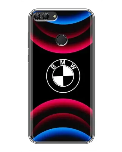 Чехол для Huawei P Smart (Enjoy 7s, FIG-LA1) с картинкой «Логотип BMW и неоновые дуги»