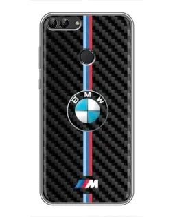 Чехол для Huawei P Smart (Enjoy 7s, FIG-LA1) с картинкой «Эмблема BMW и карбон»