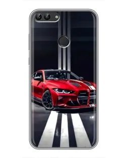 Чехол для Huawei P Smart (Enjoy 7s, FIG-LA1) с картинкой «Красная BMW на дороге»