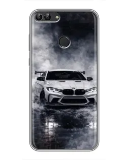 Чехол для Huawei P Smart (Enjoy 7s, FIG-LA1) с картинкой «BMW сквозь туман»