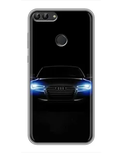 Чехол для Huawei P Smart (Enjoy 7s, FIG-LA1) с картинкой «Audi в неоне»