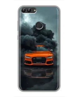 Чехол для Huawei P Smart (Enjoy 7s, FIG-LA1) с картинкой «Audi в облаках дыма»