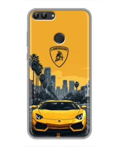 Чохол для Huawei P Smart (Enjoy 7s, FIG-LA1) з картинкою «Жовтий Lamborghini місто»