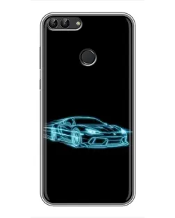 Чохол для Huawei P Smart (Enjoy 7s, FIG-LA1) з картинкою «Неоновий контур Lamborghini»