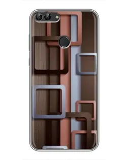 Чохол для Huawei P Smart (Enjoy 7s, FIG-LA1) з картинкою «Коричневі об'ємні квадрати»