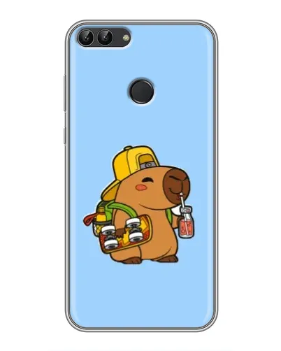 Чехол для Huawei P Smart (Enjoy 7s, FIG-LA1) с картинкой «Капибара на скейте»