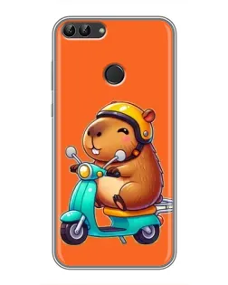 Чехол для Huawei P Smart (Enjoy 7s, FIG-LA1) с картинкой «Капибара на скутере»