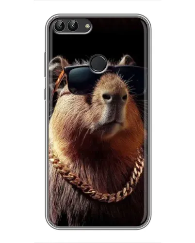 Чехол для Huawei P Smart (Enjoy 7s, FIG-LA1) с картинкой «Капибара золотая цепь»
