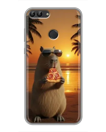 Чехол для Huawei P Smart (Enjoy 7s, FIG-LA1) с картинкой «Капибара с пиццей»