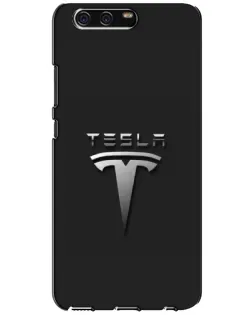Чехол для Huawei P10 (VTR) с картинкой «Стальной логотип Tesla»