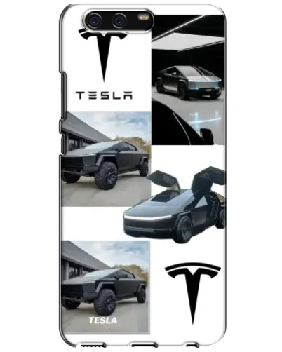 Чехол для Huawei P10 (VTR) с картинкой «Коллаж Cybertruck Tesla»