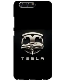 Чехол для Huawei P10 (VTR) с картинкой «Tesla — серебристое авто»