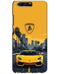 Чехол для Huawei P10 (VTR) с картинкой «Желтый Lamborghini город»