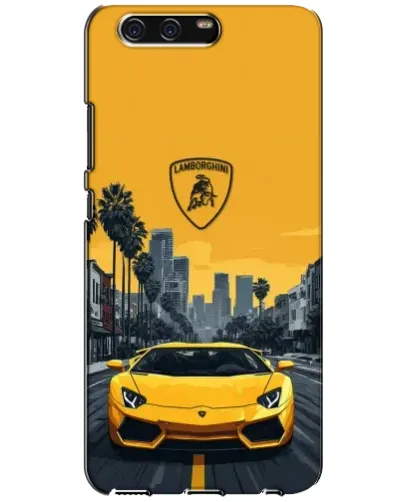 Чехол для Huawei P10 (VTR) с картинкой «Желтый Lamborghini город»