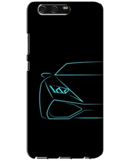 Чехол для Huawei P10 (VTR) с картинкой «Голубой силуэт Lamborghini»