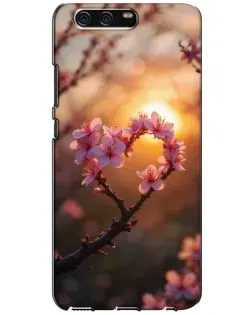 Чехол для Huawei P10 (VTR) с картинкой «Розовый цвет сердце на фоне заката»