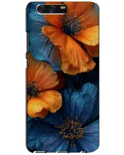 Чехол для Huawei P10 (VTR) с картинкой «Яркая сине-оранжевая флора»