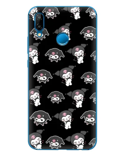 Чехол для Huawei P20 Lite (2019) с картинкой «Черный паттерн Kuromi»