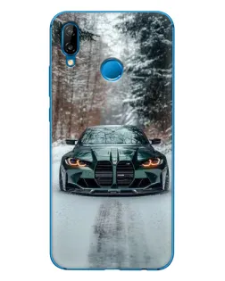 Чехол для Huawei P20 Lite (2019) с картинкой «BMW в зимнем лесу»