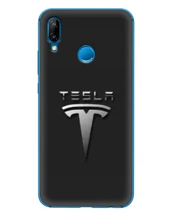 Чехол для Huawei P20 Lite (2019) с картинкой «Стальной логотип Tesla»