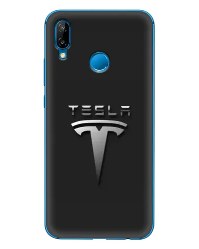 Чехол для Huawei P20 Lite (2019) с картинкой «Стальной логотип Tesla»