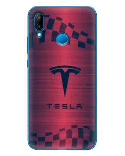 Чехол для Huawei P20 Lite (2019) с картинкой «Тесла красный карбон»