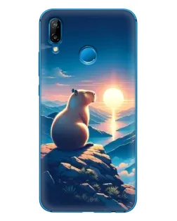 Чехол для Huawei P20 Lite (2019) с картинкой «Закат солнца с капибарой»