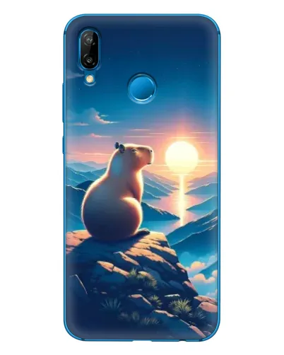 Чехол для Huawei P20 Lite (2019) с картинкой «Закат солнца с капибарой»