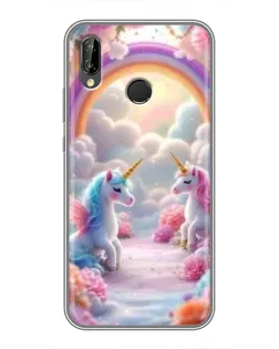 Чехол для Huawei P20 Lite (ANE-L02) с картинкой «Радуга и единороги»