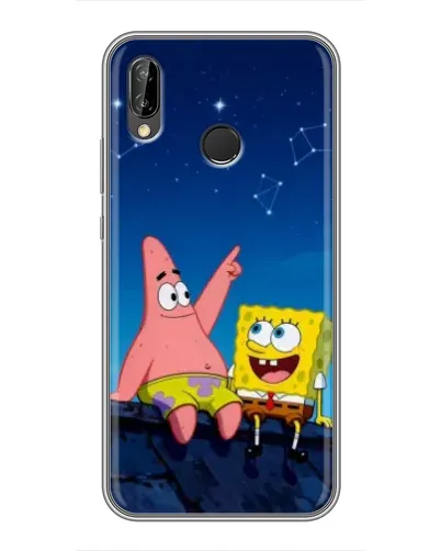 Чохол для Huawei P20 Lite (ANE-L02) з картинкою «Губка Боб та Патрік вночі»