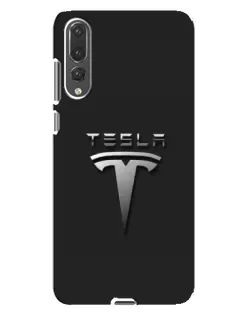 Чехол для Huawei P20 Pro (CLT-L04) с картинкой «Стальной логотип Tesla»