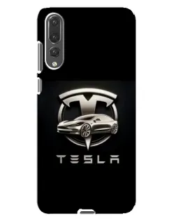 Чехол для Huawei P20 Pro (CLT-L04) с картинкой «Tesla — серебристое авто»