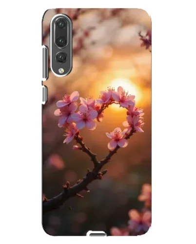 Чохол для Huawei P20 Pro (CLT-L04) з картинкою «Рожевий цвіт  сердечко на тлі заходу»