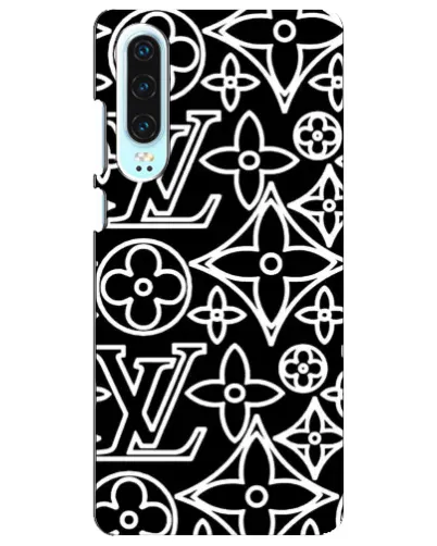 Чехол для Huawei P30 с картинкой «Черно-белый узор LV»