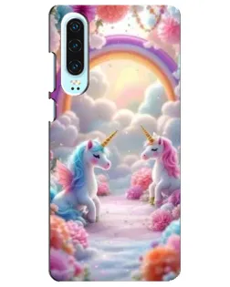 Чехол для Huawei P30 с картинкой «Радуга и единороги»