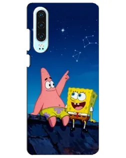 Чехол для Huawei P30 с картинкой «Губка Боб и Патрик ночью»