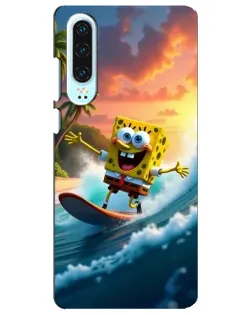 Чехол для Huawei P30 с картинкой «Губка Боб серфингист»