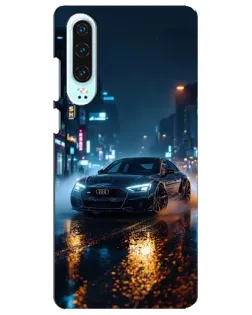Чехол для Huawei P30 с картинкой «Ночной город и Audi»