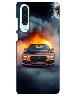 Чехол для Huawei P30 с картинкой «Audi в огненном дыму»