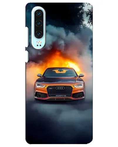 Чехол для Huawei P30 с картинкой «Audi в огненном дыму»